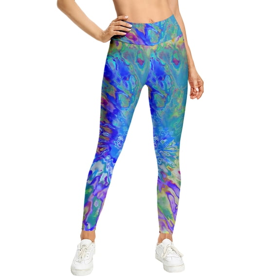 TWZH Women Vibrant Tie-Dyed 3D Print High Waist Tummy Control Workout Legging