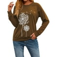thumbnail image 1 of TWZH Womens Dandelion Graphic Pullover Crewneck Long Sleeve Tee Shirt, 1 of 7