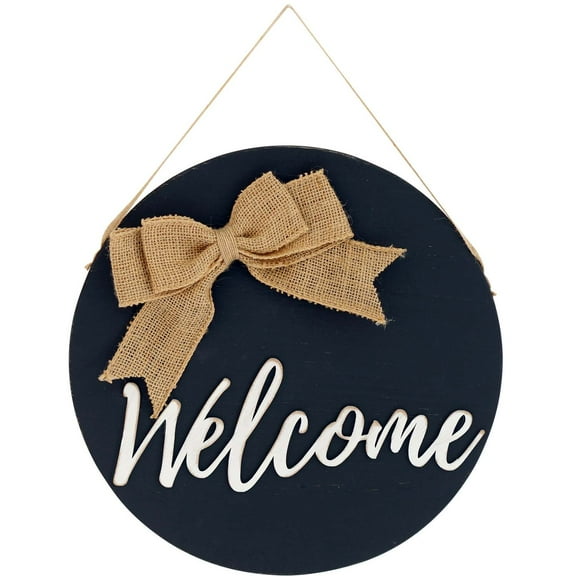 TX USA 12in Reversible Black Welcome Hanging Sign for Front Door Decor - Rustic Door Hangers