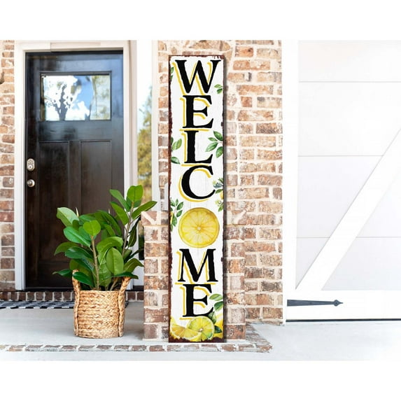 TX USA 48in Fresh Lemon Summer Welcome Porch Sign Rustic Wooden Decor Outdoor Wall Art Vibrant Farmhouse Patio Display