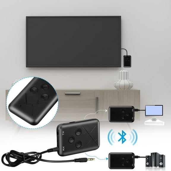 TX10 Bluetooth Receiver Transmitter 2-in-1, Bluetooth 5.0 Adapter, Built-in Battery, 3.5mm Audio Interface, Plug & Play, for Phones/Headphones/Notebooks, Wireless Transmission