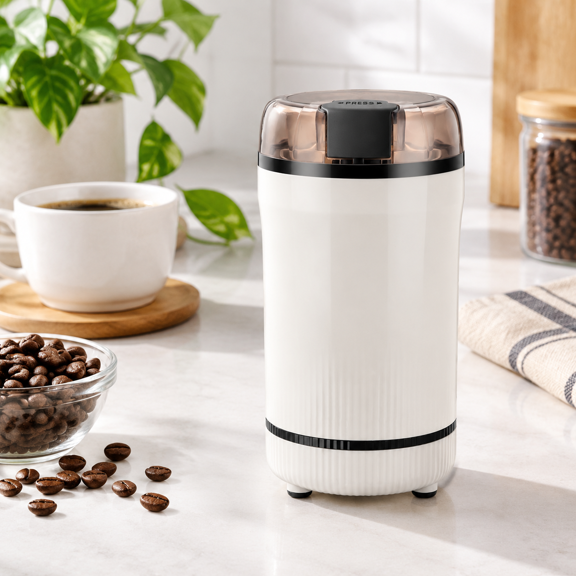 TX101-White 150W Electric Coffee, Stainless Steel Portable 120g Mill for Beans Spices
