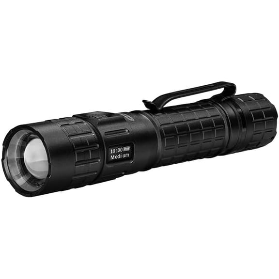 TX300R 3000 Lumen Rechargeable Long Range Tactical LED Flashlight with Strobe, Spot and Flood Beams - POWERiQ Digital Display, Durable Aluminum Build