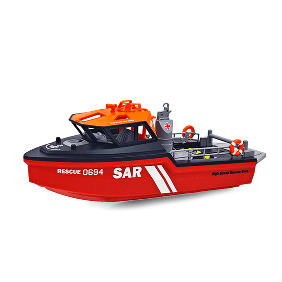 TX694 RC Tugboat With 1:32 Scale Rescue Vessel Design 2.4GHz Remote Control Boat 18 Minute Runtime For River Lake And Pool Recreation( Red & Black )