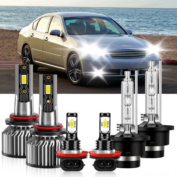 TXBILMOO 6x LED HID Headlight High Low Beam+Fog Light Bulb Kit Compatible for Infiniti M35 2006-2010