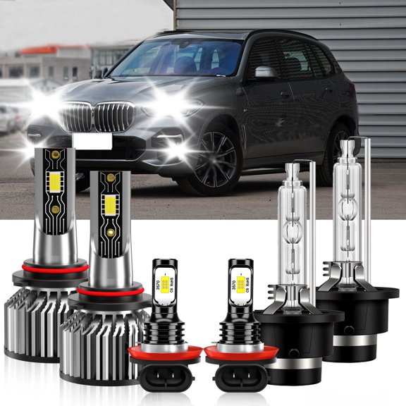 TXBILMOO Compatible for BMW X5 2002-2004 LED HID Headlight High/Low+Fog light Combo Bulb 6500K White