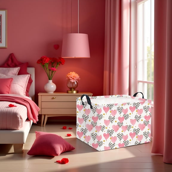 TXCENY Rectangular Kids Storage Basket Gift Basket Baby Storage Basket Cute Kids Toy Storage Bin Organizer Shelf Book Basket Room Decor(Leopard-print heart)