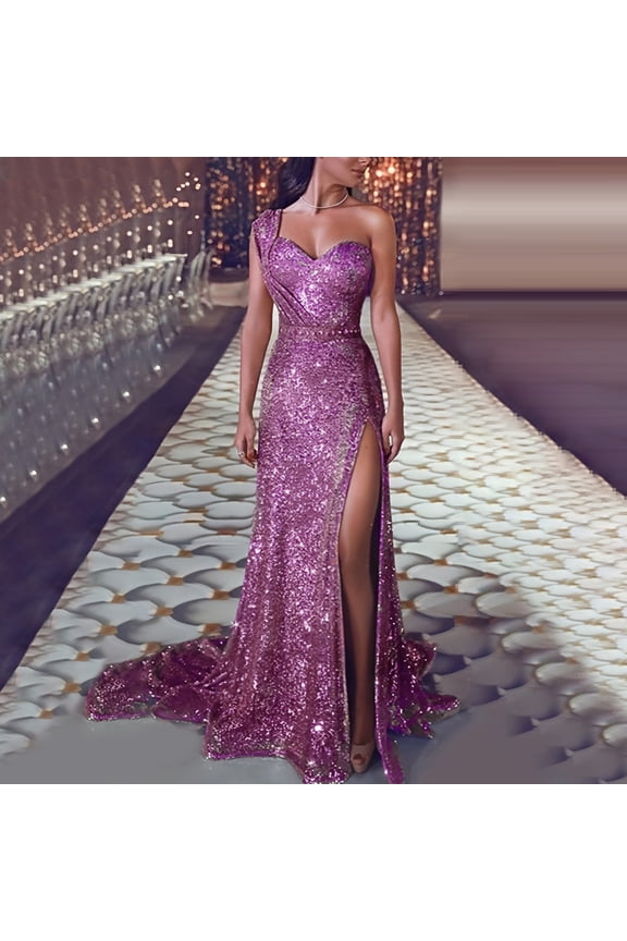 Summer Dresses for Women 2024 Women Sequin Prom Party Gown Gold Evening Bridesmaid V Neck Long Dress Summer Dresses for Women 2024 Plus Size Purple+4Xl