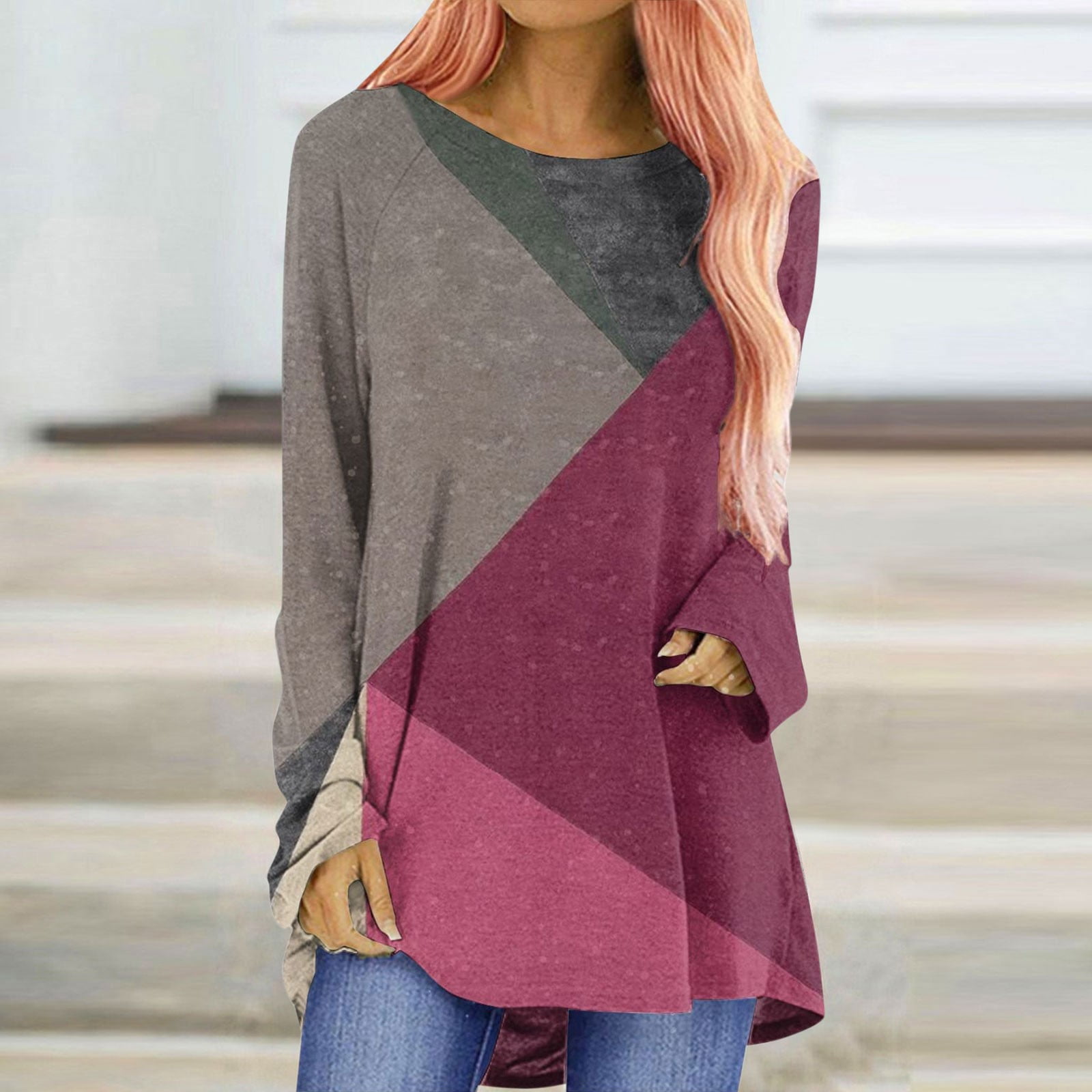 TXGREN Women Casual Long Sleeve Cotton Solid Loose Pockets T Shirt