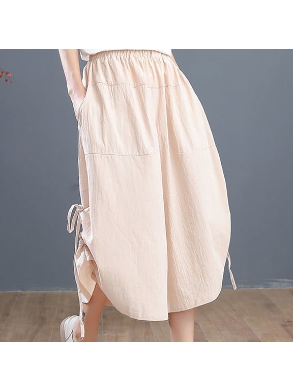 pants for women trendy women's pants Plus Size Women's Pants Summer Loose Wide Leg Pants Elastic Waist Ladies Culottes Capri Pants Chiffon Pants pants for women work casual White+XXL
