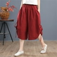 thumbnail image 1 of TXGREN pants for women trendy women's pants Plus Size Women's Pants Summer Loose Wide Leg Pants Elastic Waist Ladies Culottes Capri Pants Chiffon Pants pants for women work casual Red+L, 1 of 5
