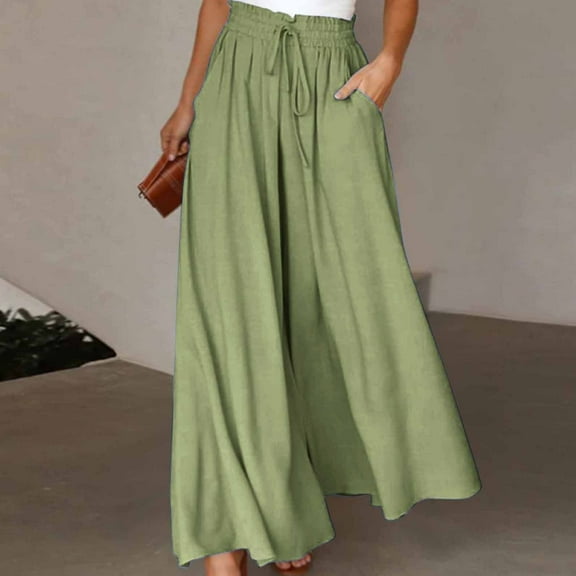 TXGREN pants for women trendy women's pants Womens Casual Wide Leg Pants Flowy Elastic Drawstring Waist Palazzo Pants with Pockets pants for women work casual B   S