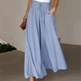 thumbnail image 1 of TXGREN pants for women trendy women's pants Womens Casual Wide Leg Pants Flowy Elastic Drawstring Waist Palazzo Pants with Pockets pants for women work casual Blue + XL, 1 of 6