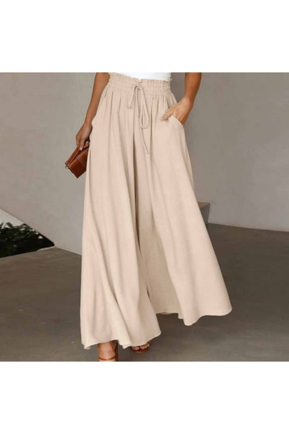 pants for women trendy women's pants Womens Casual Wide Leg Pants Flowy Elastic Drawstring Waist Palazzo Pants with Pockets pants for women work casual A + L
