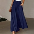 thumbnail image 1 of TXGREN pants for women trendy women's pants Womens Casual Wide Leg Pants Flowy Elastic Drawstring Waist Palazzo Pants with Pockets pants for women work casual Navy + M, 1 of 6