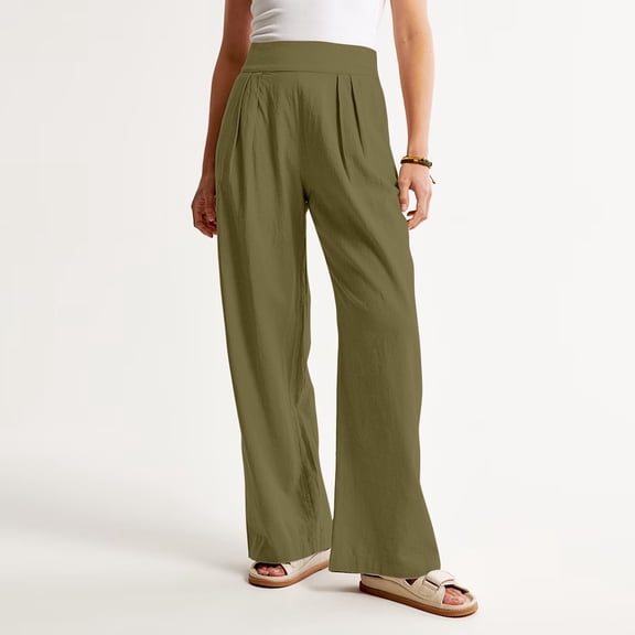 TXGREN pants for women trendy women's pants Womens Cotton Casual Loose Trousers Comfy Work Pants with Pockets Elastic High Waist Paper Bag Pants pants for women work casual Army Green+XXL