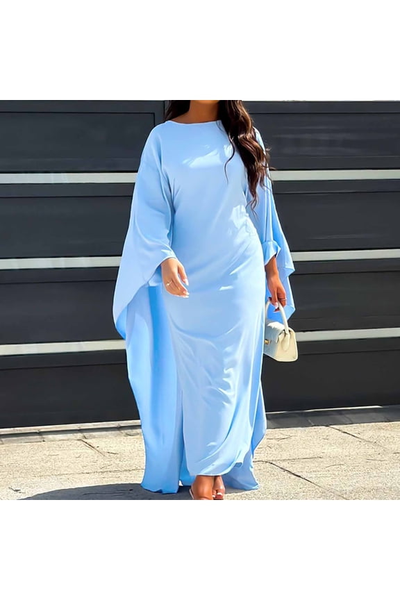 summer dresses for women 2024 Muslim Prayer Abaya Women's Khimar Pure Color Hijab Dress Long Sleeve Dubai Kaftan womens summer dresses dresses for women 2024 Sky Blue+XXL
