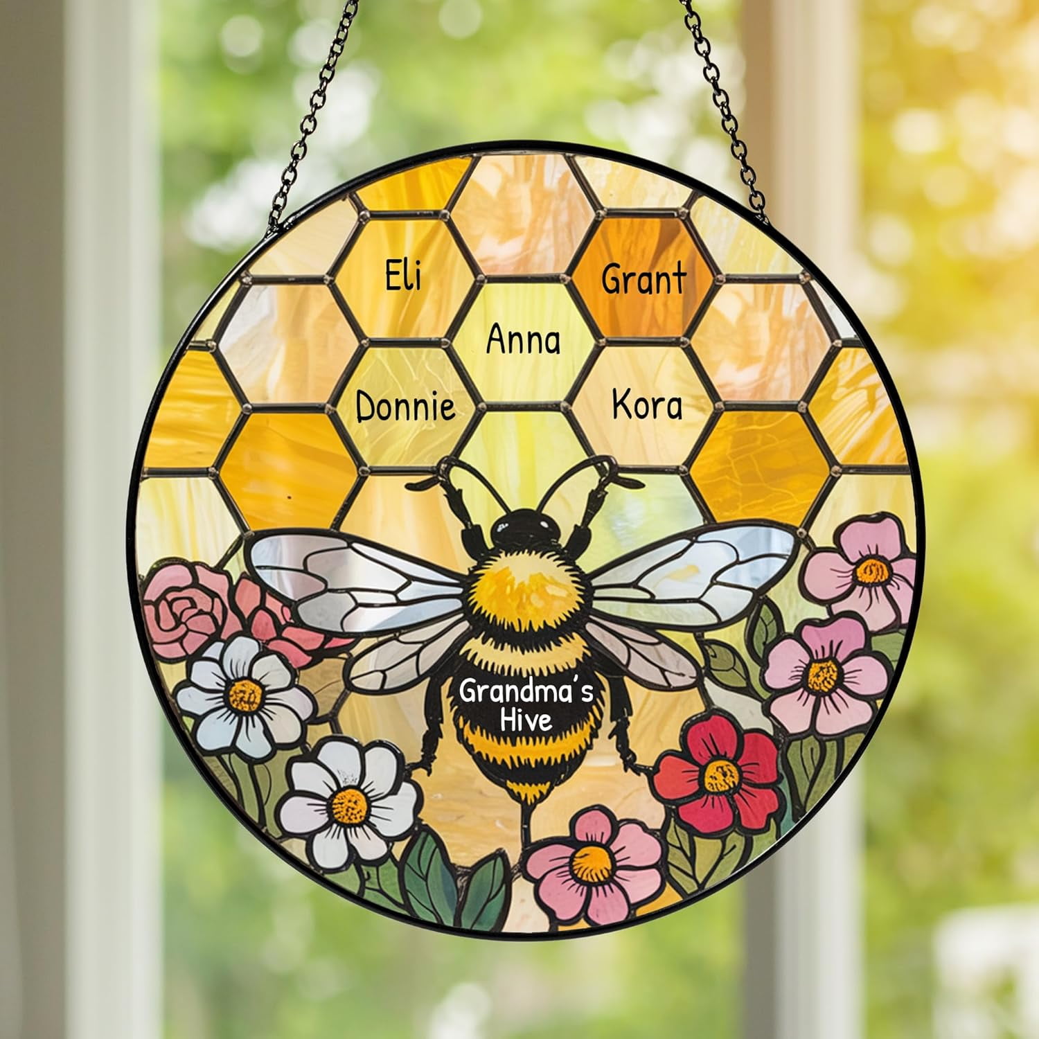 TXPNG Personalized Grandma's Garden Stained Glass Suncatcher with Birth ...