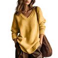 thumbnail image 1 of Hsovts Women Deep V‑Neck Chunky Knit Pullover Drop‑Shoulder Long Sleeve Multi‑Color Autumn Layering Warm Sweater Yellow S, 1 of 4