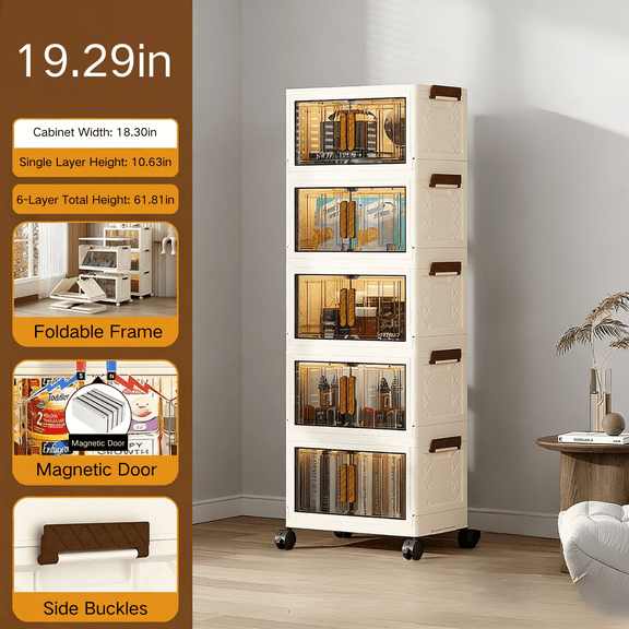 TXRUME 548Qt Foldable Storage Cabinet with Lids, 4 Tier Plastic Containers With Drawers, Stackable Storage Organizer with Doors & Wheels, Collapsible Closet Containers with Magnetic Door