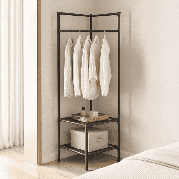 TXRUME Metal Freestanding Clothes Rack, 2-Tier Storage Garment Organizer for Bedroom Living Room Home Use, Black