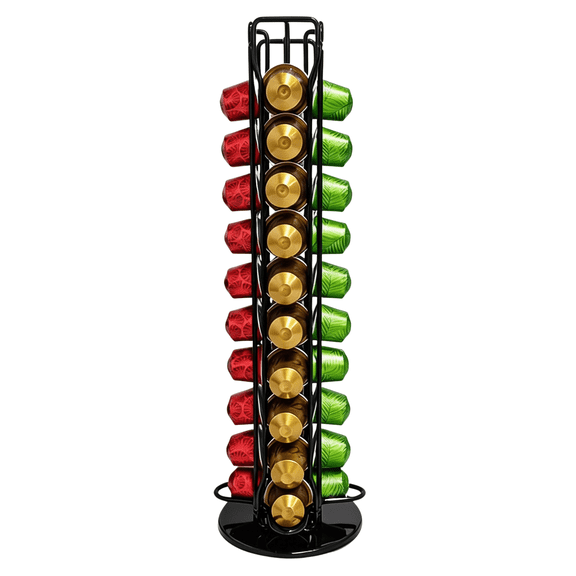 TXRUME Coffee Capsule Organizer for Home, Iron Coffee Pod Holder for Counter with Round Base, 40 Capsules Capacity Nespresso Storage Rack, Black