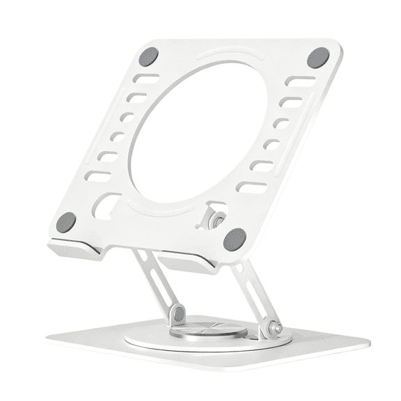 TXRUME Portable Laptop Stand for Desk, Adjustable Laptop Holder with 360 Rotating Base, Carbon Steel Computer Riser with Stable Heavy Base, White