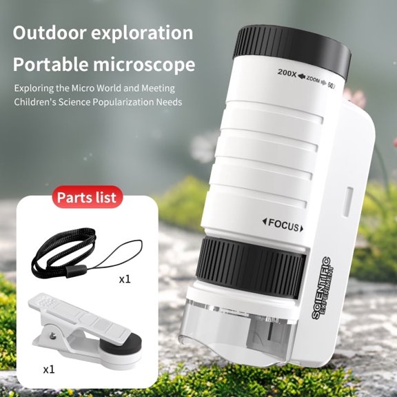TXT-MARTIX Handheld Mini Microscope for Teens with LED Light - 60X-200X Magnification, PVC Material, Focus Knob & Adjustable Lens, STEM Educational Toy for Boys & Girls
