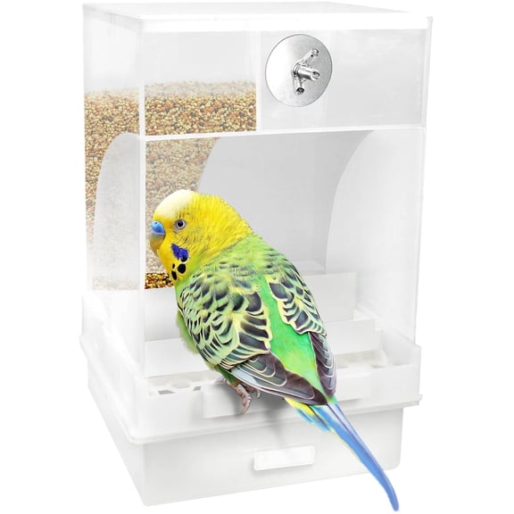 TXT-MATRIX Parrot Automatic Feeder, No-Mess Bird Seed Container, Screw-Fixed Cage Accessories, Large Capacity Feeding Box for Budgerigar, Canary, Cockatiel, Finch and Parakeet