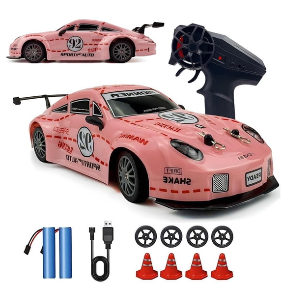 TXT-MATRIX RC Drift Car 2.4GHz 1:24 Scale 4WD High Speed Remote Control Cars Vehicle with LED Lights, Two Batteries and Drifting Tires