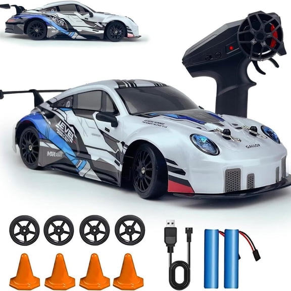 TXT-MATRIX RC Drift Car 2.4GHz 1:24 Scale 4WD High Speed Remote Control Cars Vehicle with LED Lights, Two Batteries and Drifting Tires