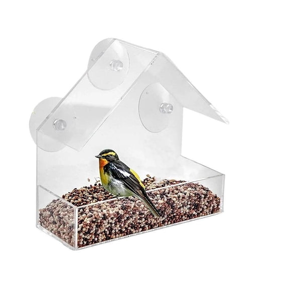 TXT-MATRIX  Transparent Window Bird Feeder Toy, Removable Suction Cups & Sliding Tray, Pretend Play Garden Bird Watching Toy for Outdoor Patio Yard