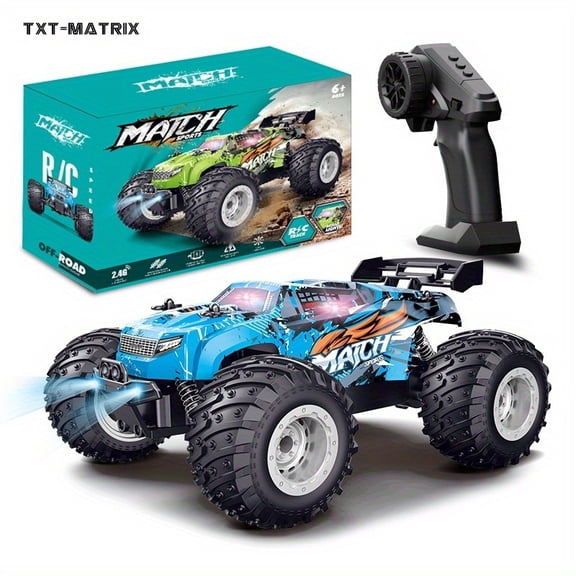 TXT-MATRIX 1:22 Kids RC Off-Road Truck, 2.4GHz 4WD All-Terrain Toy, Anti-Slip Tires, LED Lights & 22km/h, Pro Remote, 100m Range, Gender-Neutral Gift for Holidays