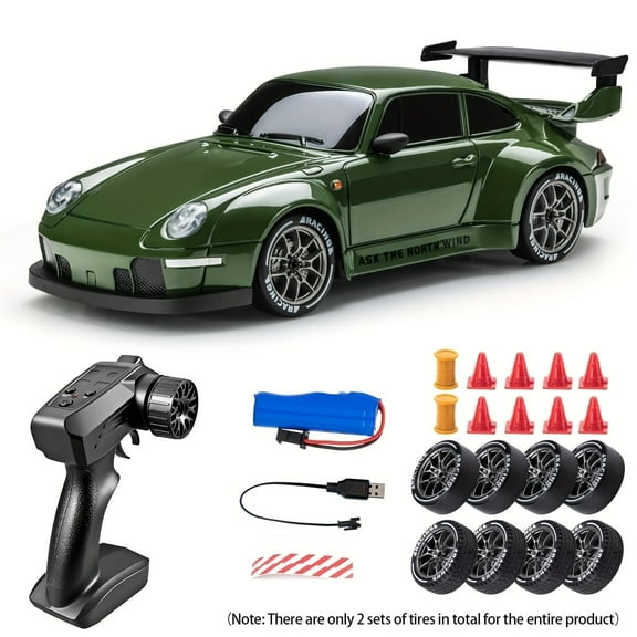 TXT-MATRIX 1:24 Scale RC Drift Car, 2.4GHz 4WD High-Speed, LED Lights, Racing Kit Green