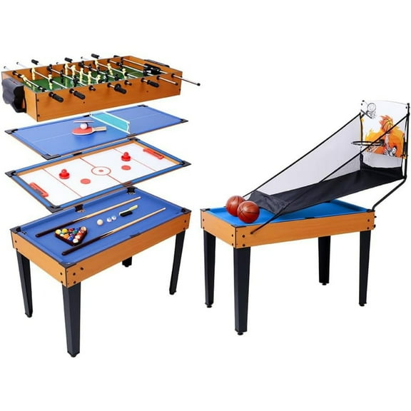 TXT-MATRIX All-in-One Multi-Game Table Set, Billiards, Air Hockey, Foosball, Ping Pong & Basketball, Compact Design for Family Game Night, Indoor/Outdoor Entertainment Essential