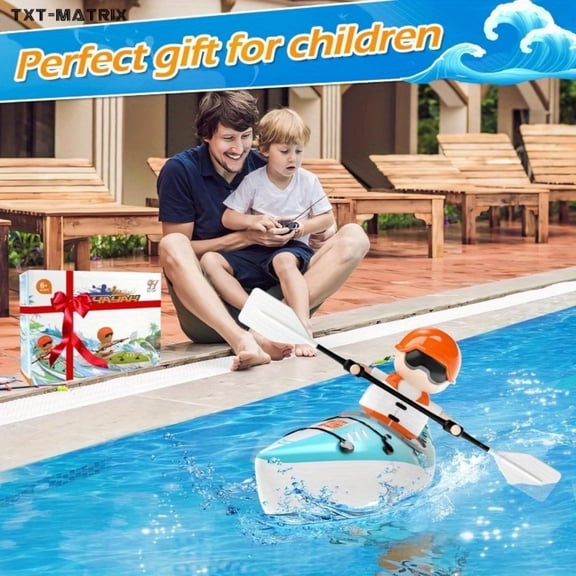 TXT-MATRIX RC Boat with 2.4GHz Remote Control, LED Lights for Nighttime Use, High-Speed Watercraft, Portable Outdoor Toy, 1 Count