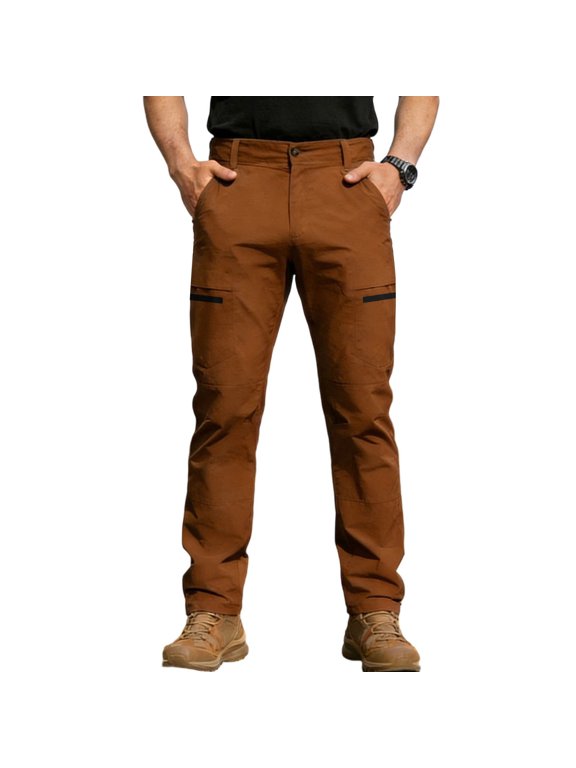 Cargo Work Pants for Men Straight Leg Utility Trousers with Zipper Pockets Open Bottom Durable Hiking Pants for Commute Outdoor
