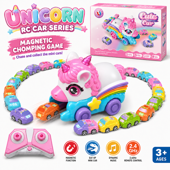 TXXTOL Unicorn RC Monster Truck with Swallow Action, 2.4GHz Remote Control Car Toys for Girls Ages 3+, Includes Mini Race Cars