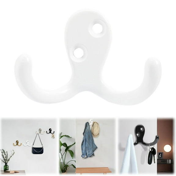 TXYRDXK 1 Pack Coat Hooks Wall Hooks for Hanging, Heavy Duty Double Prong Metal Hook Wall Mounted for Living Room, Bathroom, Kitchen, Bedroom for Coat, Bag, Scarf, Towel, Hat, Key, Cup (White)