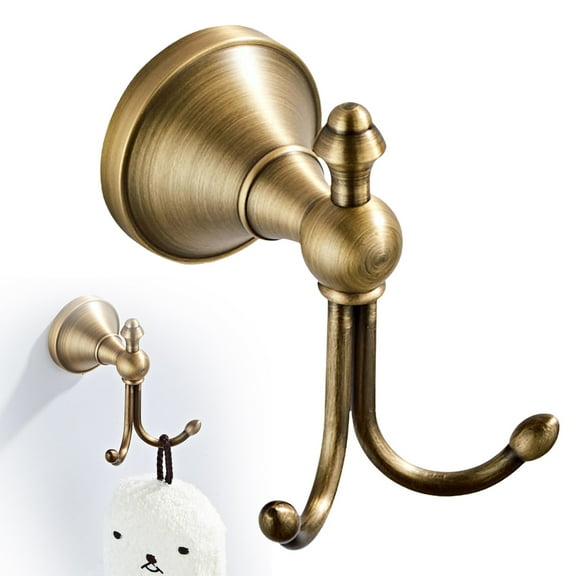 TXYRDXK 1 Pcs Antique Brass Towel Hook Vintage Coat Hook with 2 Hooks Wall Mounted Robe Hooks for Bathrooms and Kitchen Bronze Hand Towel Hook Hanger with Brushed Gold Finish