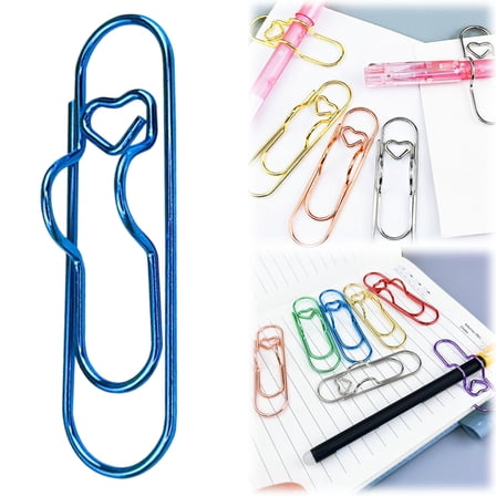TXYRDXK 1 Pcs Metal Pen Holder Clips for Notebook, Planner Accessories, 2.8-Inch Jumbo Heart Paper Clips, Blue