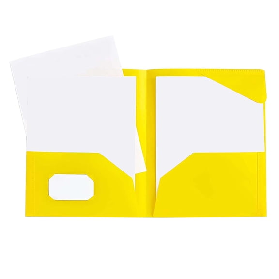 TXYRDXK 1Pc Plastic Folder with Pockets, Heavy Duty Folder with 4 Pockets for Office and Business, Four Pockets Folders with Business Card Holder for Document (Yellow)
