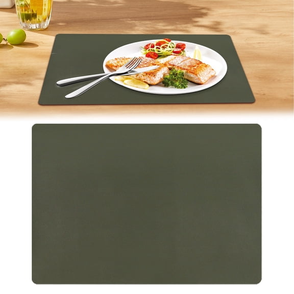 TXYRDXK 1Pcs Washed Plate Mat PU Leather Placemats Heat Resistant Kitchen Table Mats, Waterproof Wipeable for Party Decoration(Blackish Green)