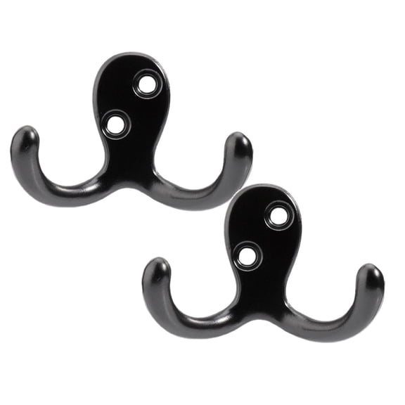 TXYRDXK 2 Pack Coat Hooks Wall Hooks for Hanging, Heavy Duty Double Prong Metal Hook Wall Mounted for Living Room, Bathroom, Kitchen, Bedroom for Coat, Bag, Scarf, Towel, Hat, Key, Cup (Black)