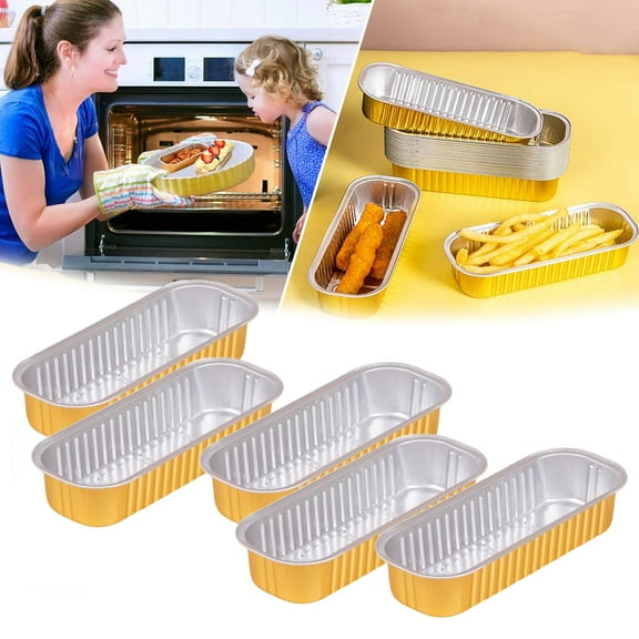 TXYRDXK 5 Pack Gold Aluminum Foil Baking Pans, 200ml/6.8oz Disposable Rectangle Cake Tins Takeout Containers,for Family Gatherings and Picnics