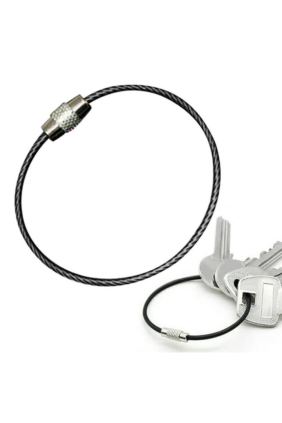 Keychain, 1 Pack of 6 Inches Large Stainless Steel Wire Ring 2mm Cable Loop Rings for Hanging Luggage Tag, Keys and ID Tag Keepers - Black