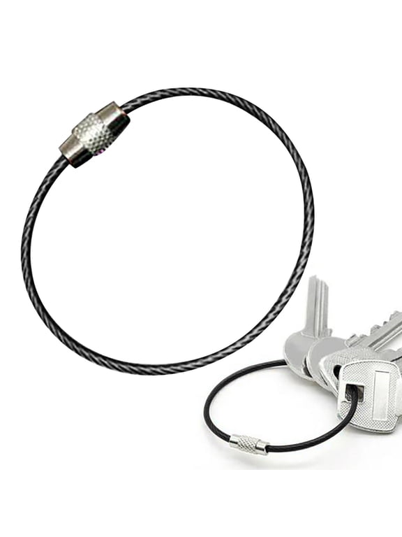 Keychain, 1 Pack of 6 Inches Large Stainless Steel Wire Ring 2mm Cable Loop Rings for Hanging Luggage Tag, Keys and ID Tag Keepers - Black