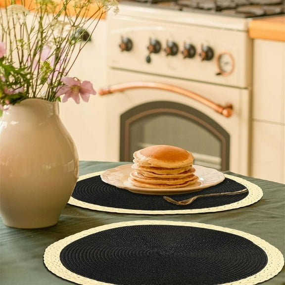 TXYRDXK Round Braided Placemats Set of 6 Wipeable Heat Resistant Non Slip Placemat 15 Inch Round Table Mats for Dining Table for Easter Thanksgiving Christmas