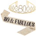 thumbnail image 1 of TY"80 and Fabulous" Sash & Rhinestone Tiara Set - 80th Birthday Sash 80 Birthday Gifts Party Favors,gold, 1 of 5