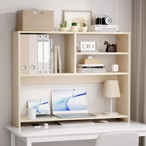 TY Arts & Culture 38in Desktop Bookshelf Wood Desk Hutch Organizer with 4 Shelves Natural Wood